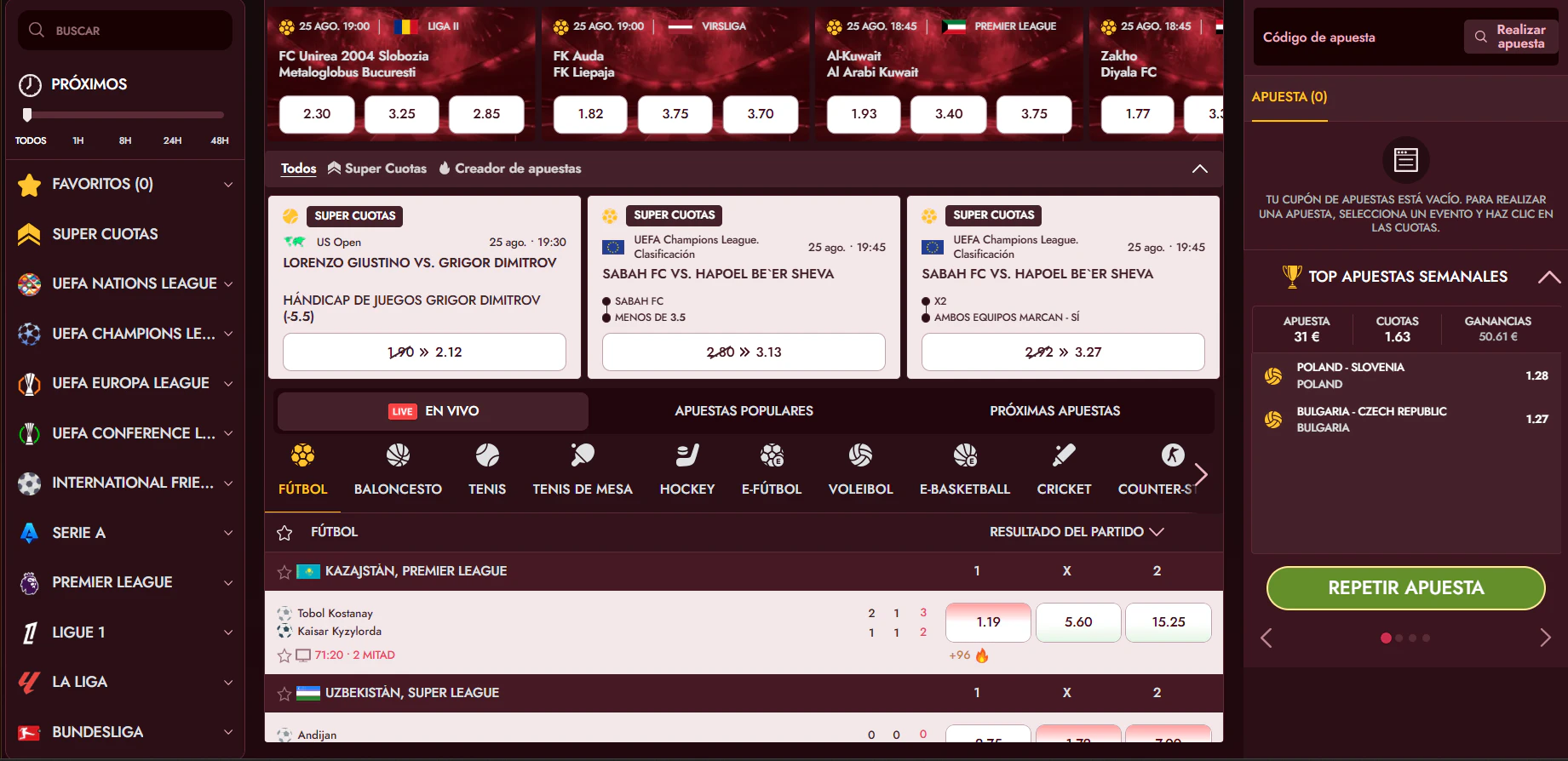Apuestas deportivas y eSports en GrandClub